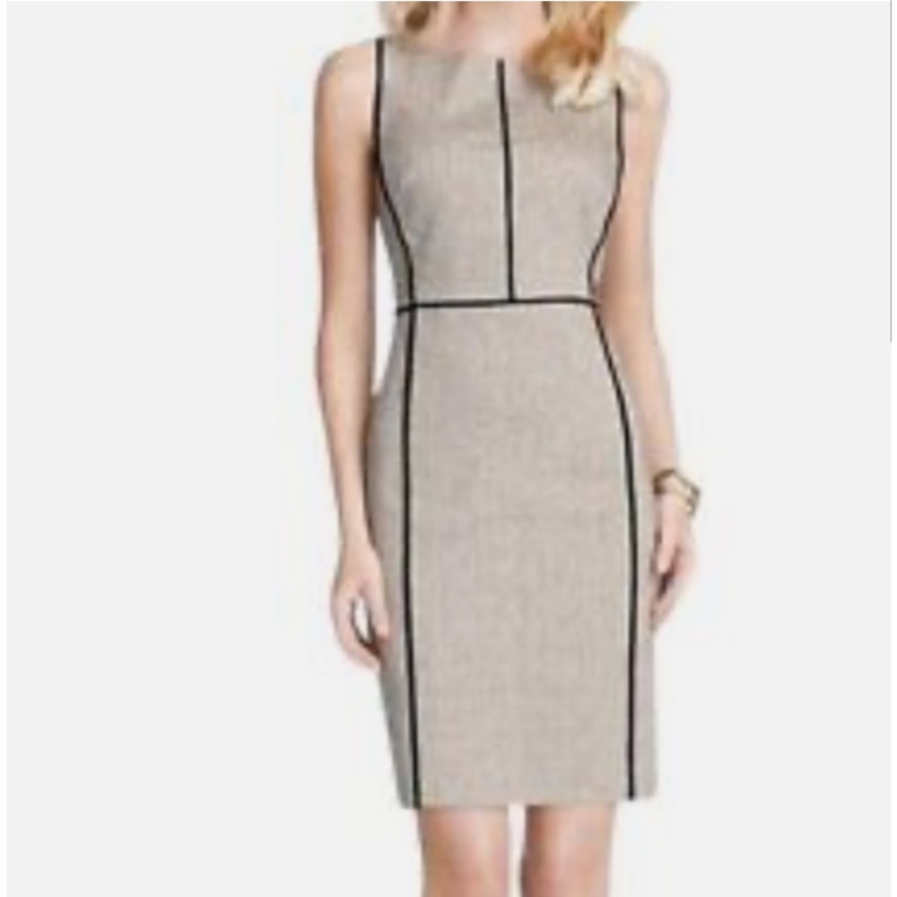 ANN TAYLOR DRESS Linen Panel Sheath Dress Career Cocktail Piped - Picture 2 of 6